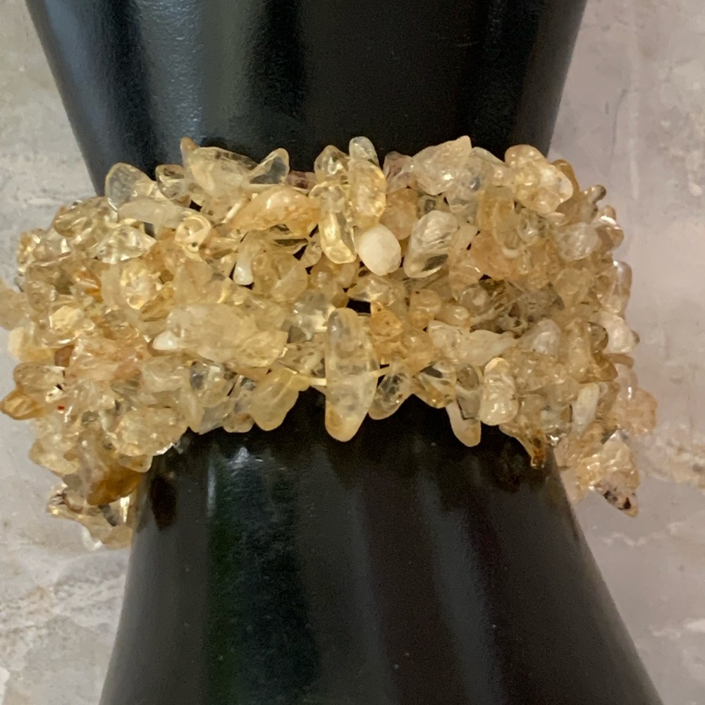 Hand Crafted Citrine Chip Stretch Bracelet - Honey Gold